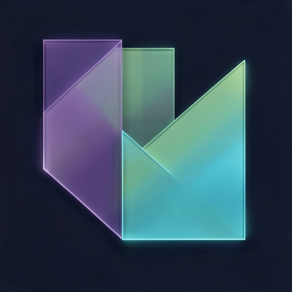 Minimal abstract shapes suggesting balance and structure with Solana gradient colors